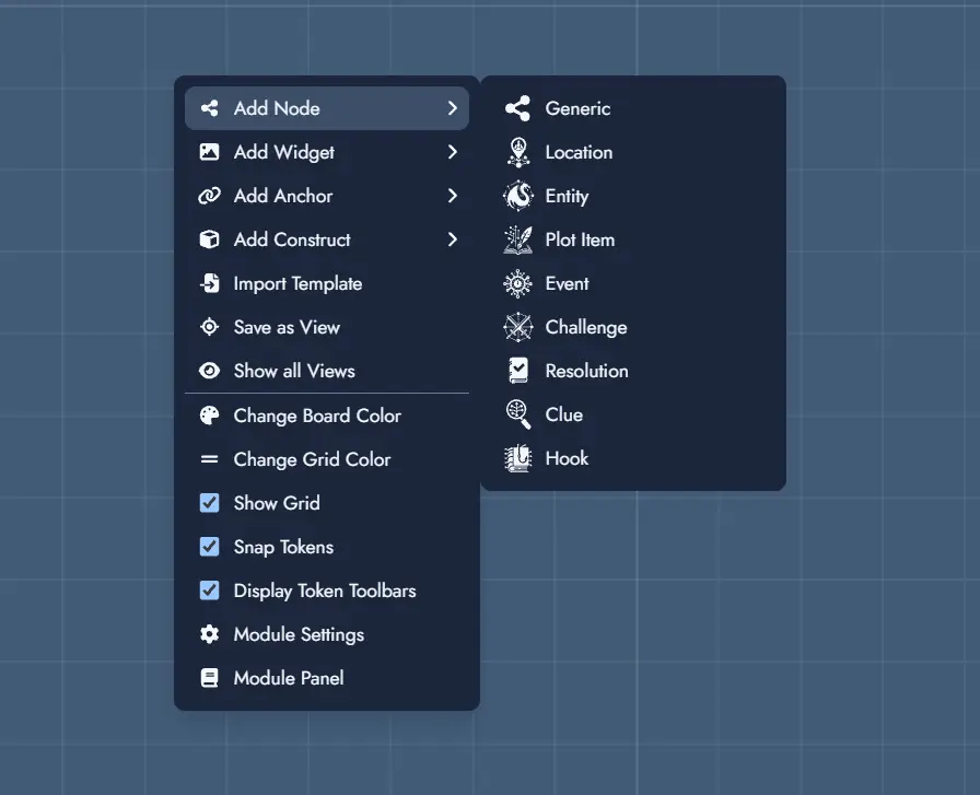 Screenshot of the Board's context menu
