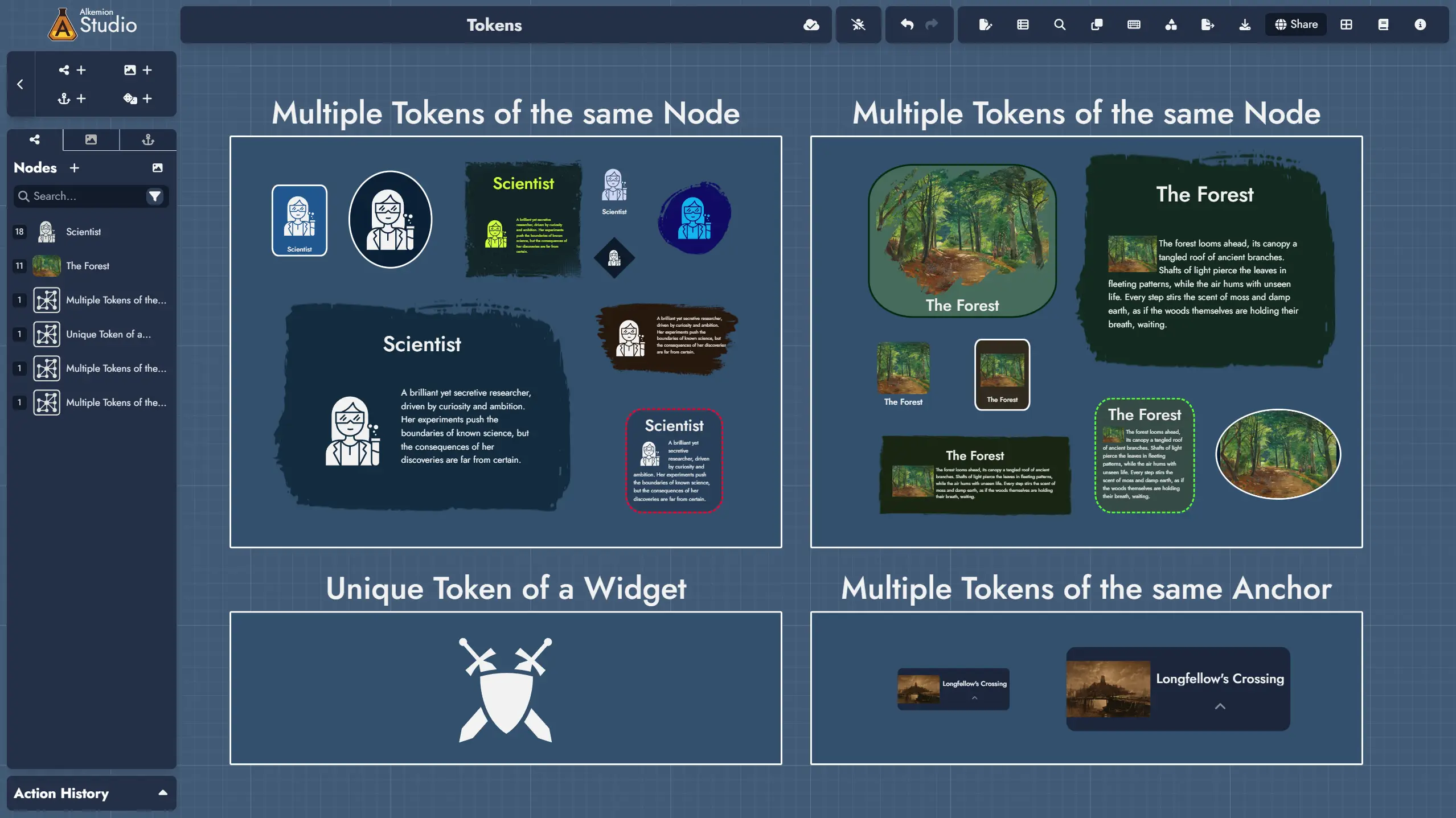 Screenshot of multiple Tokens on a Board