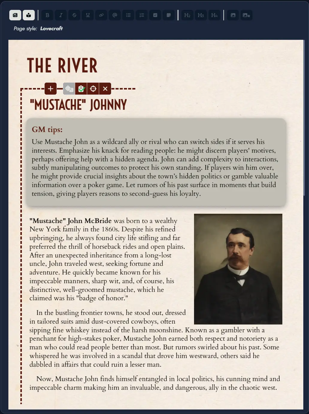 Screenshot of the Editor's Page