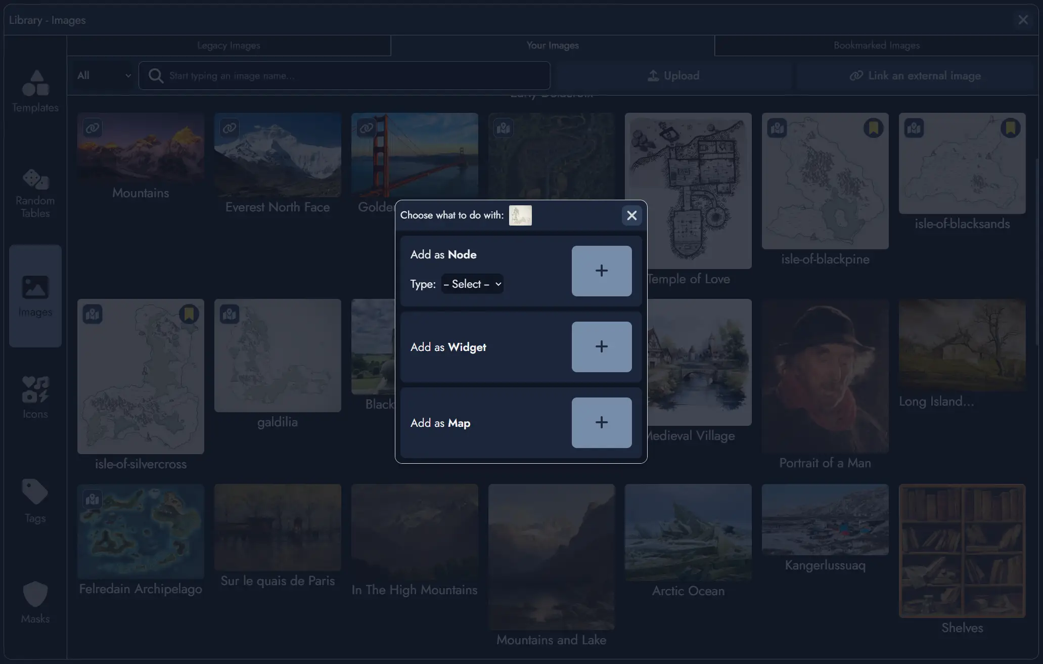 Screenshot of creating a Map from the Library