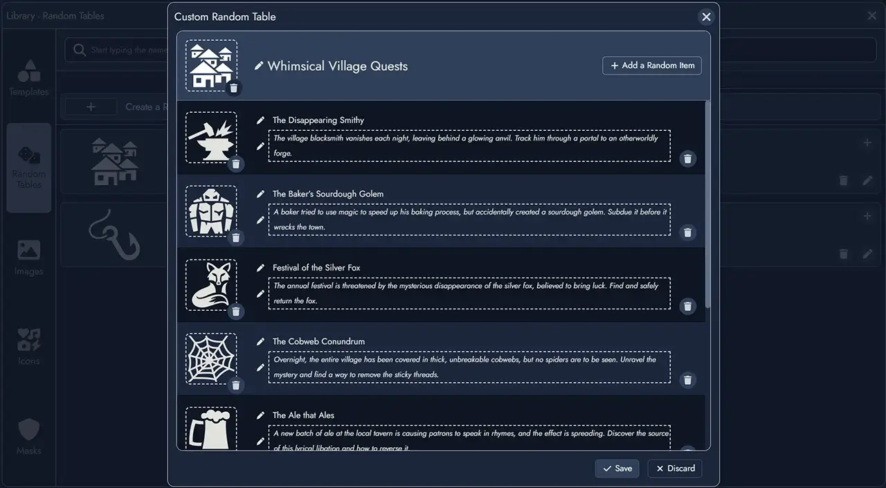 Custom random table editor