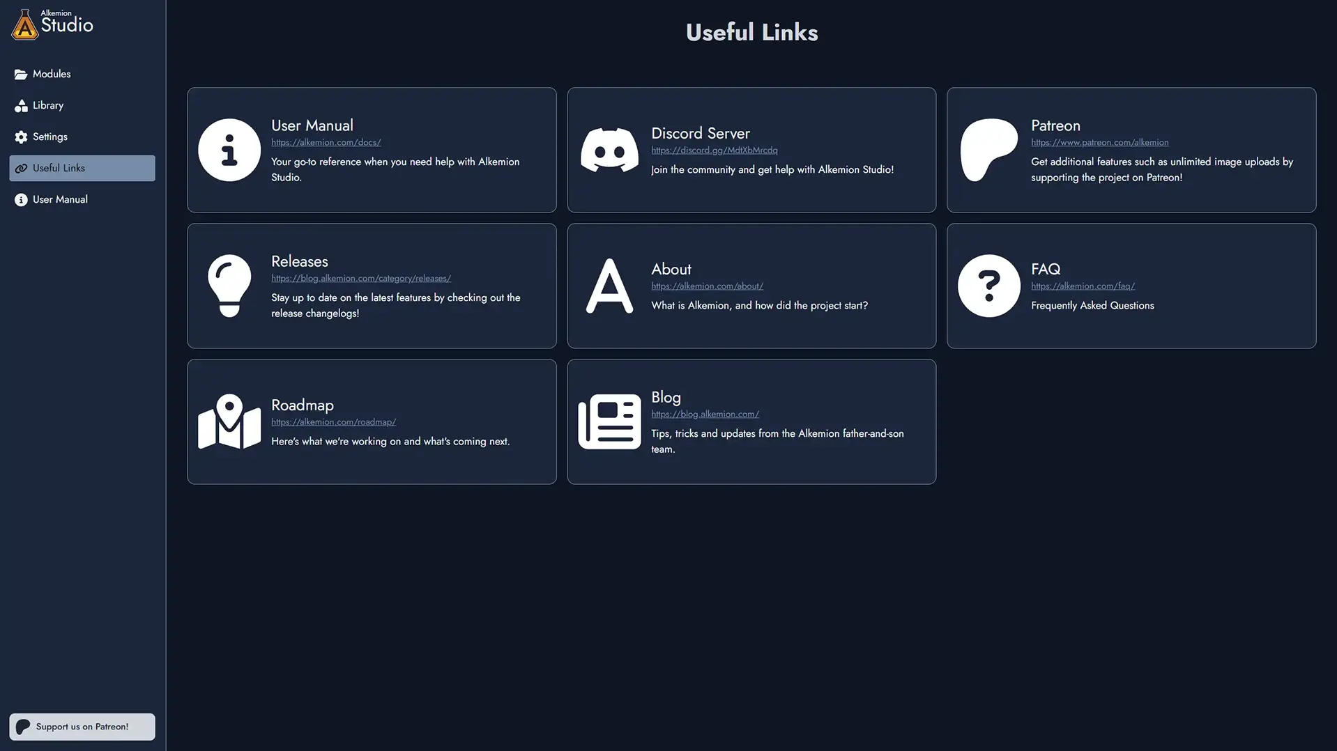 Screenshot of the Useful Links tab